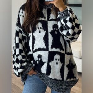 Oversized Checkered Ghost Sweater